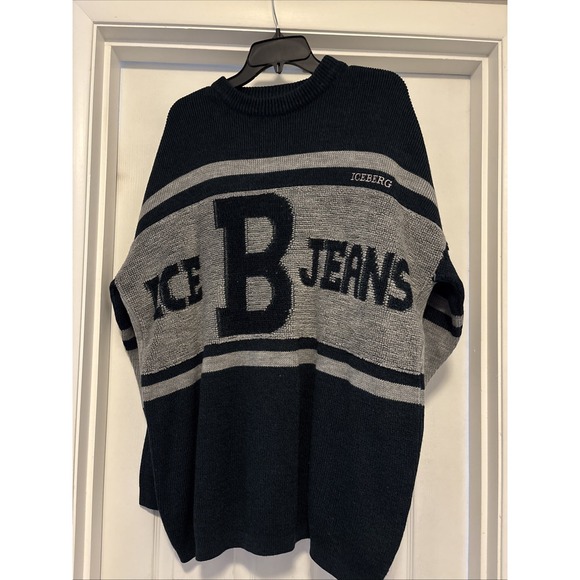 Iceberg Other - Vintage Iceberg Jeans Oversized Logo Blue/Gray Sweater XXL Made in Italy